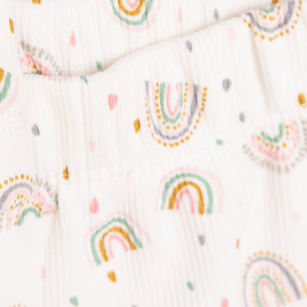 Kız Bebek Pijama Takım Kaşkorse Gökkuşağı Bisiklet Yaka Uzun Kol Ekru