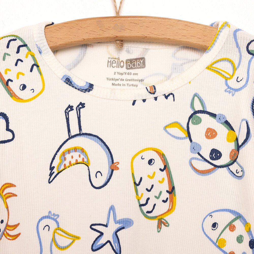 Kaşkorse Hayvan Desenli Uzun Kol Pijama Takımı