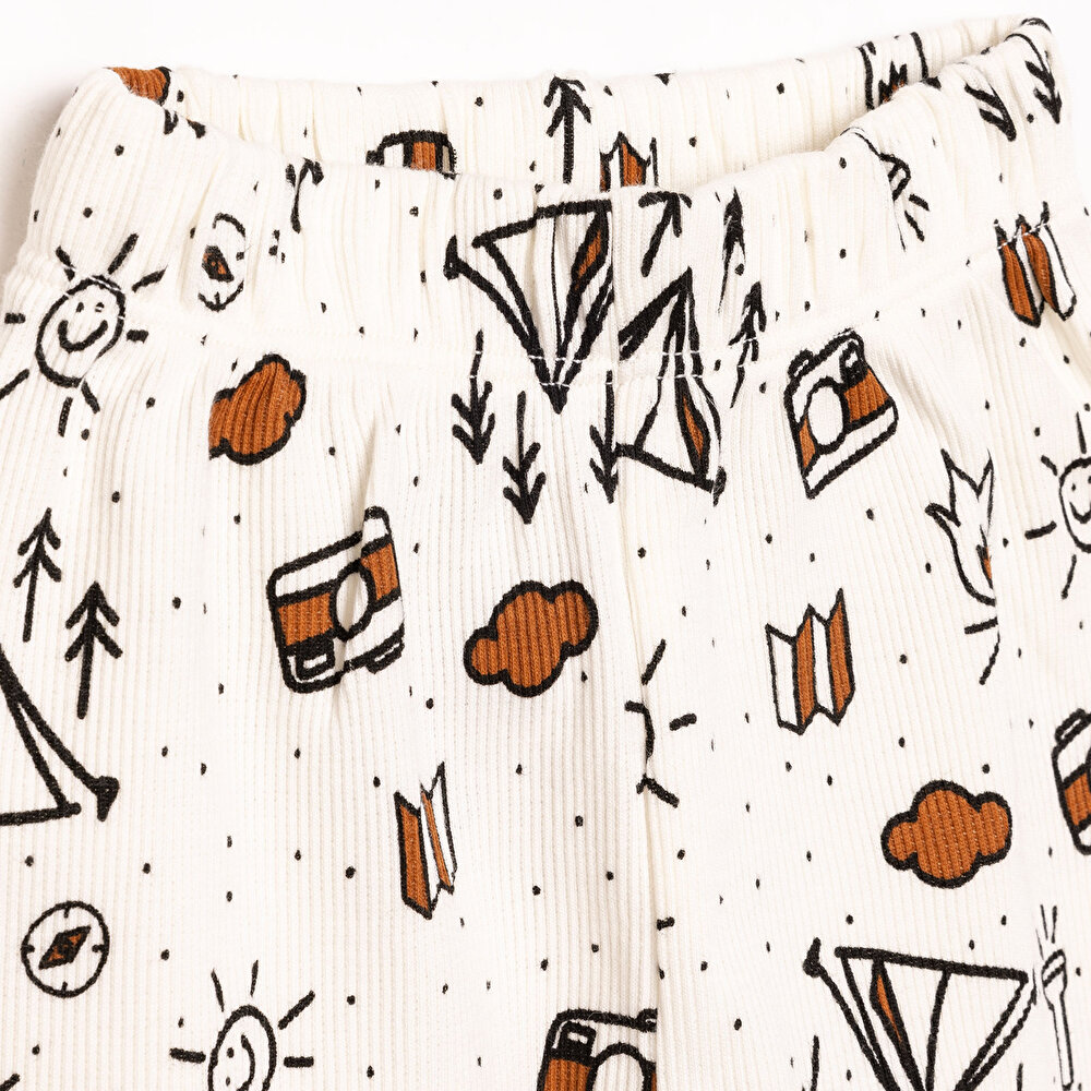 Erkek Bebek Pijama Takım Kaşkorse Kamp Desenli Bisiklet Yaka Uzun Kol Ekru