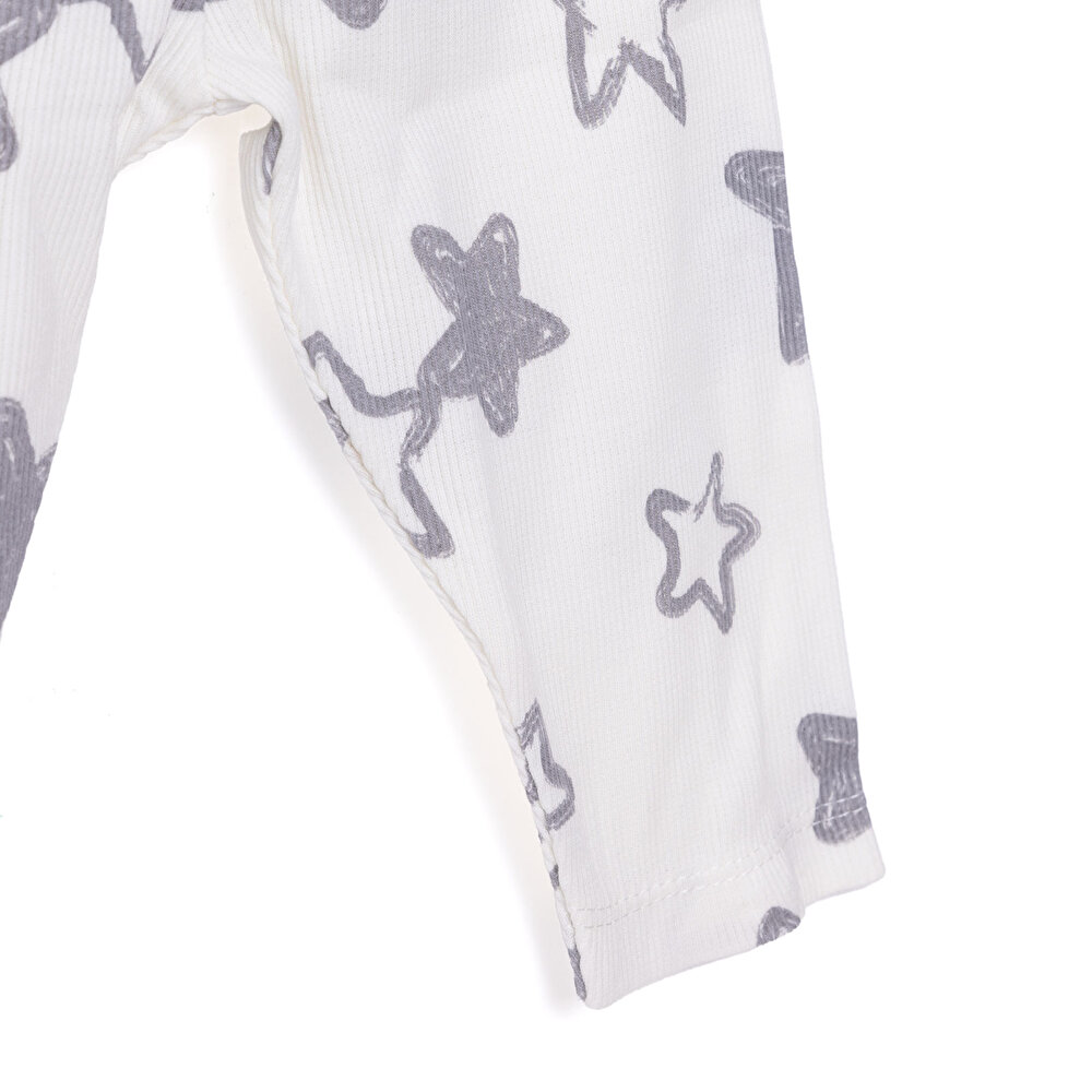 Erkek Bebek Pijama Takım Kaşkorse Yıldız Desen Bisiklet Yaka Uzun Kol Ekru