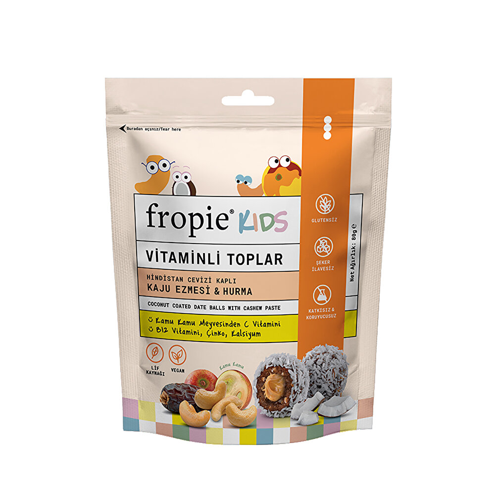 Kids Hindistan Cevizi Kaplı Kaju Ezmeli & Hurmalı Vitaminli Toplar 80 gr