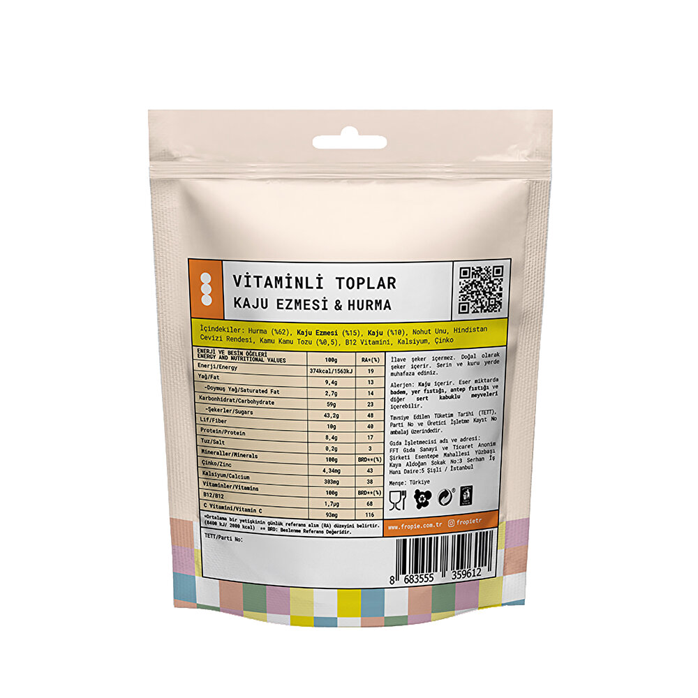 Kids Hindistan Cevizi Kaplı Kaju Ezmeli & Hurmalı Vitaminli Toplar 80 gr