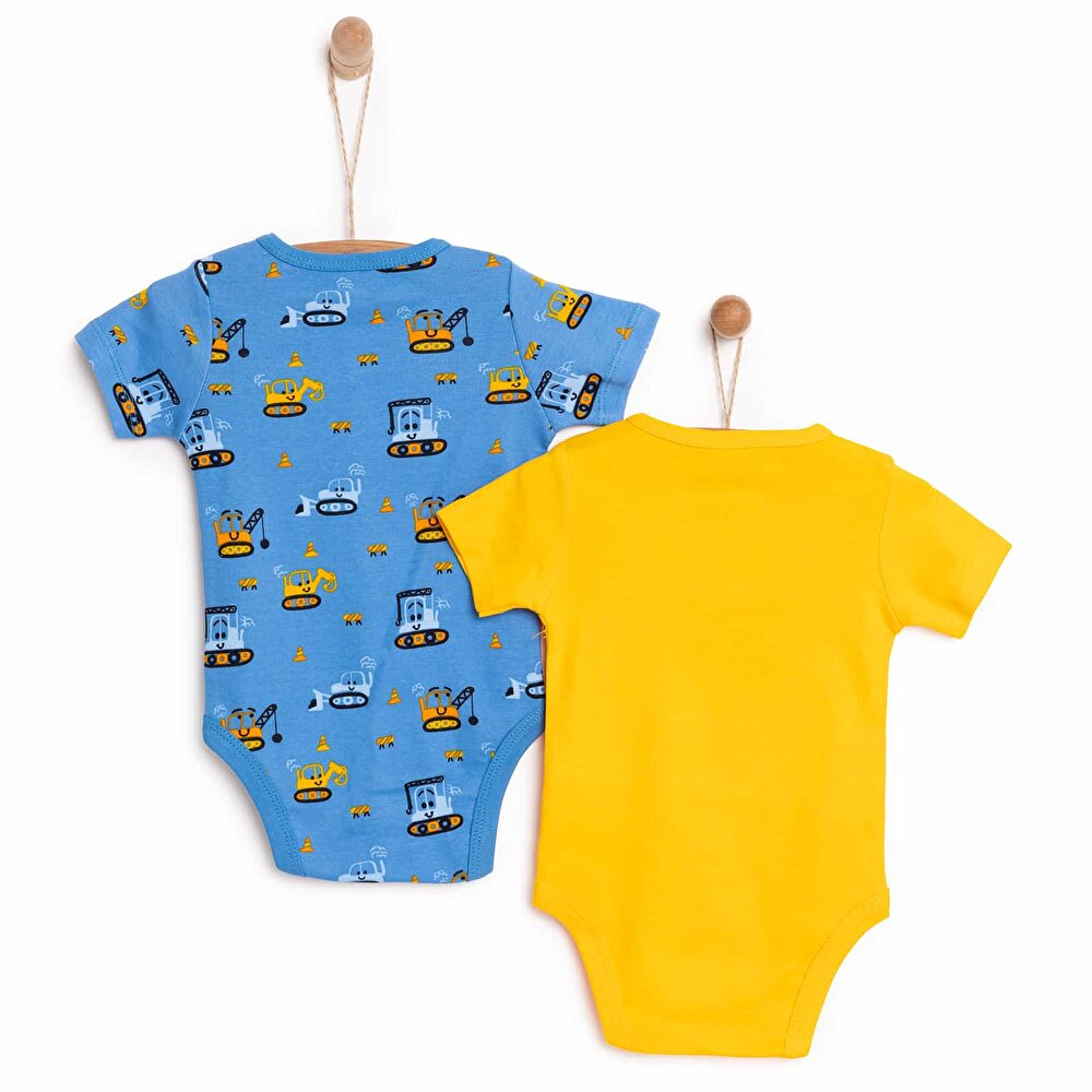 Erkek Bebek 2'li Body Ribana Çıtçıtlı Zıbın Bisiklet Yaka Kısa Kol Mavi