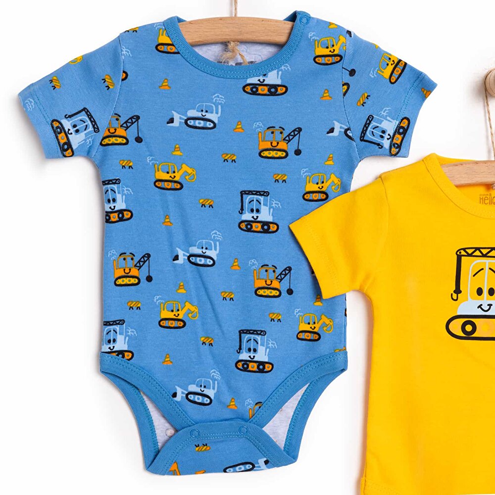 Erkek Bebek 2'li Body Ribana Çıtçıtlı Zıbın Bisiklet Yaka Kısa Kol Mavi