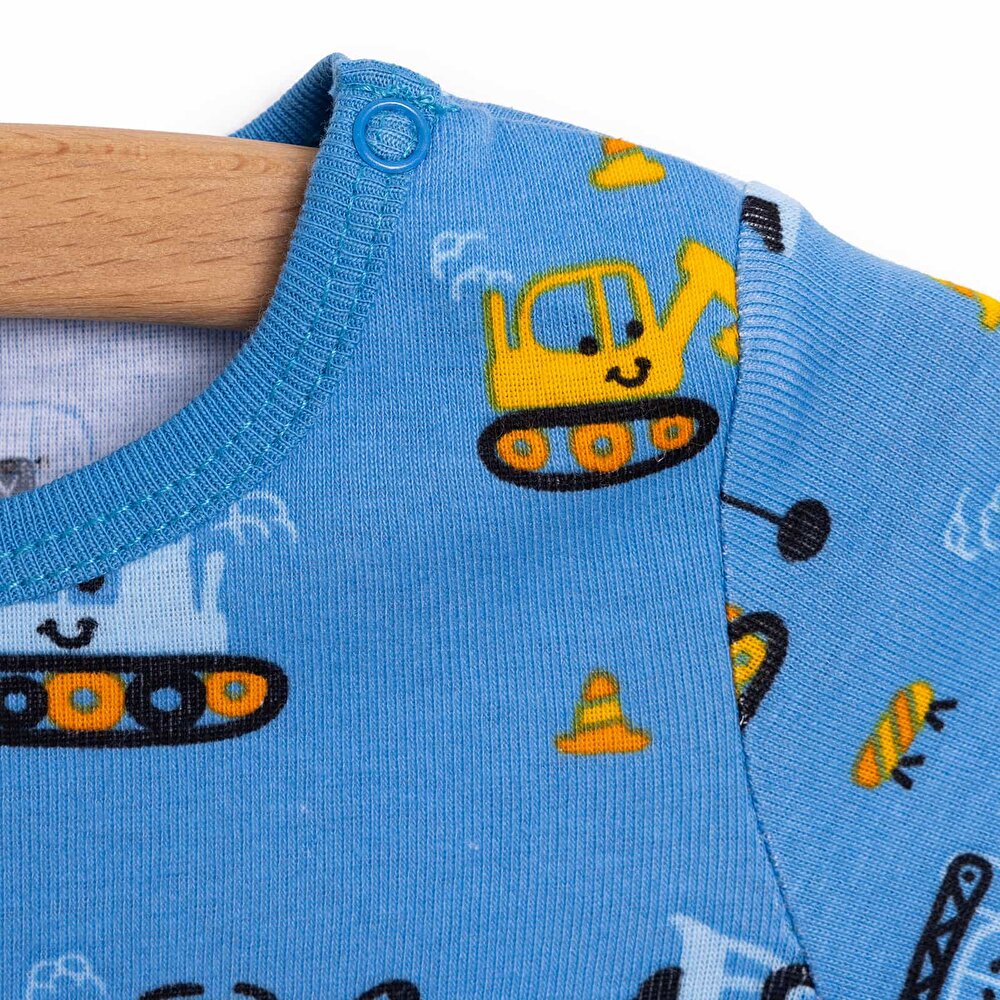 Erkek Bebek 2'li Body Ribana Çıtçıtlı Zıbın Bisiklet Yaka Kısa Kol Mavi