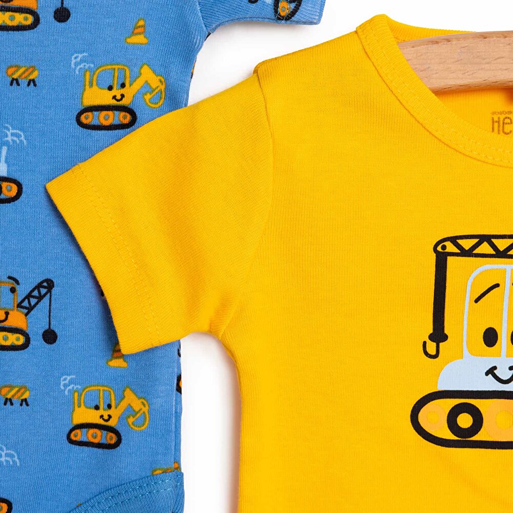 Erkek Bebek 2'li Body Ribana Çıtçıtlı Zıbın Bisiklet Yaka Kısa Kol Mavi