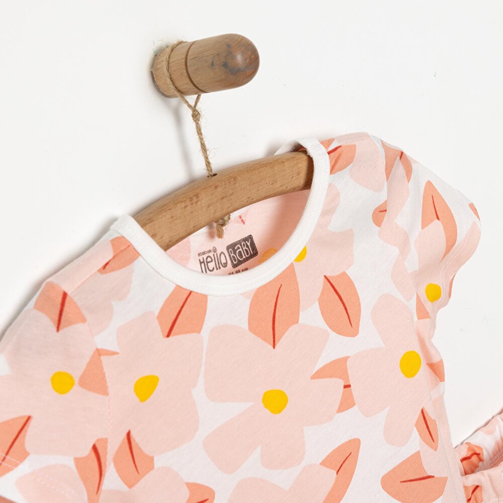 Kısa Kol Büyük Çiçek Desenli Bisiklet Yaka Pijama Takımı