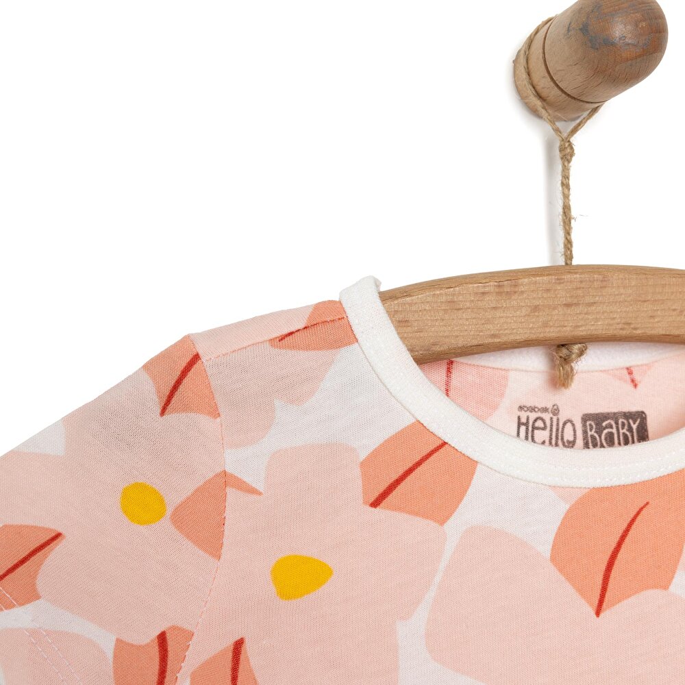 Kısa Kol Büyük Çiçek Desenli Bisiklet Yaka Pijama Takımı