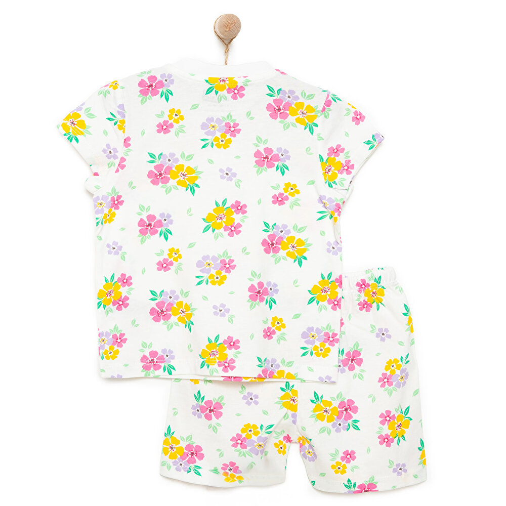 Kısa Kol Çiçek Desenli Bisiklet Yaka Pijama Takımı Kız Bebek