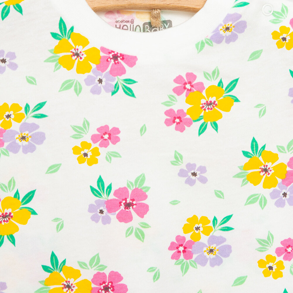 Kısa Kol Çiçek Desenli Bisiklet Yaka Pijama Takımı Kız Bebek