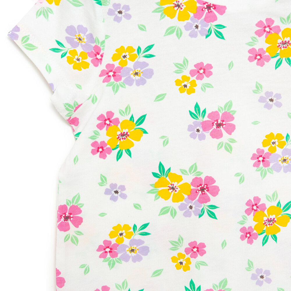 Kısa Kol Çiçek Desenli Bisiklet Yaka Pijama Takımı Kız Bebek
