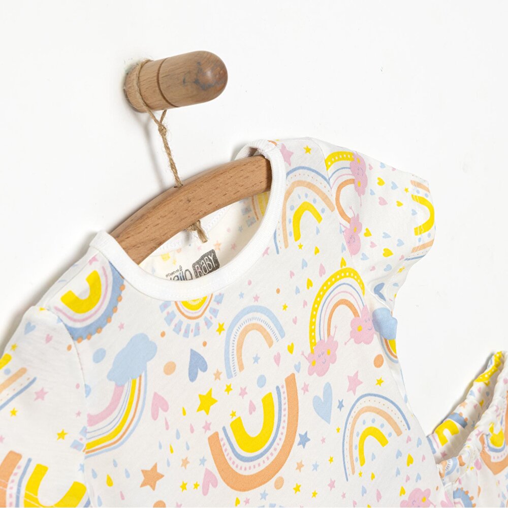 Kısa Kol Gökkuşağı Desenli Bisiklet Yaka Pijama Takımı