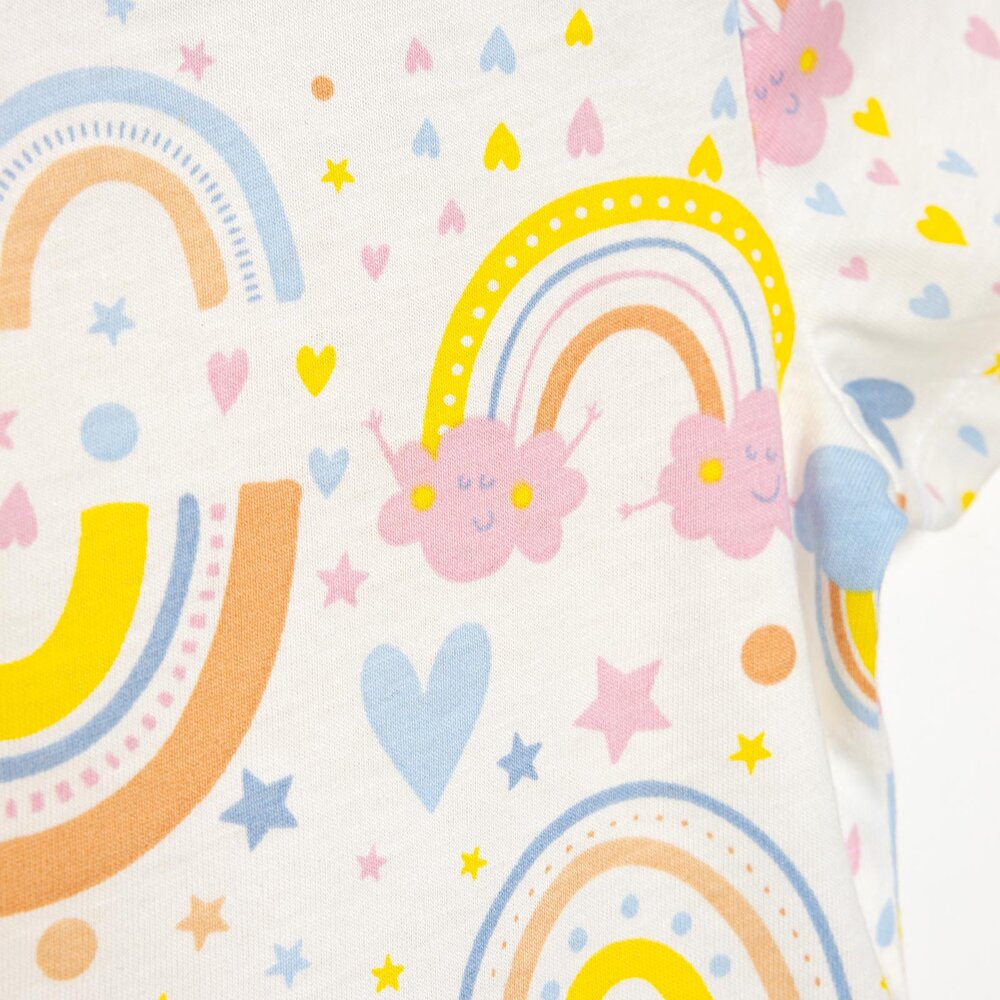 Kısa Kol Gökkuşağı Desenli Bisiklet Yaka Pijama Takımı