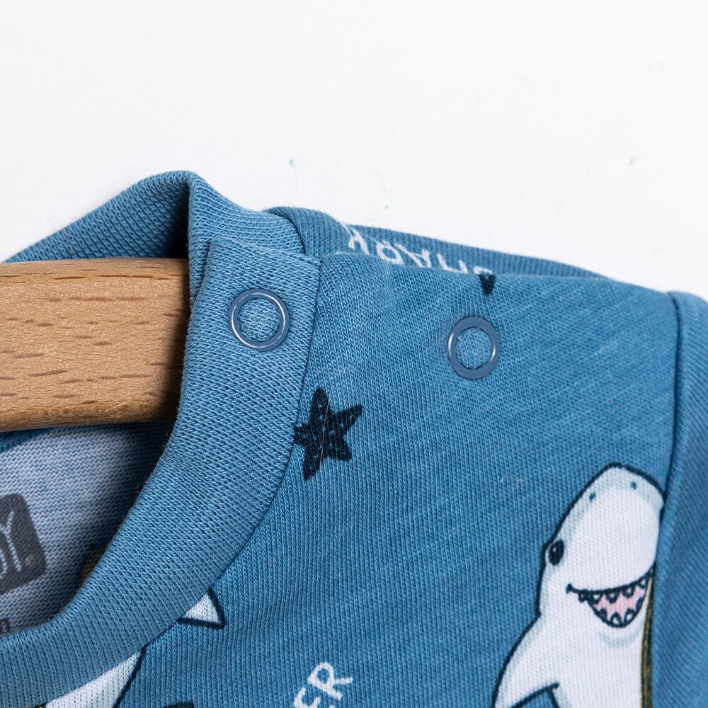 Kısa Kol Köpek Balığı Desenli Bisiklet Yaka Pijama Takımı Erkek Bebek