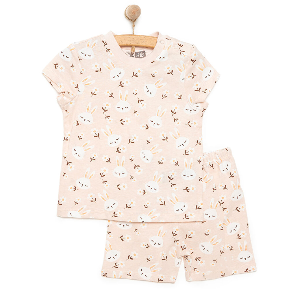 Kısa Kol Tavşan Desenli Bisiklet Yaka  Pijama Takımı Kız Bebek