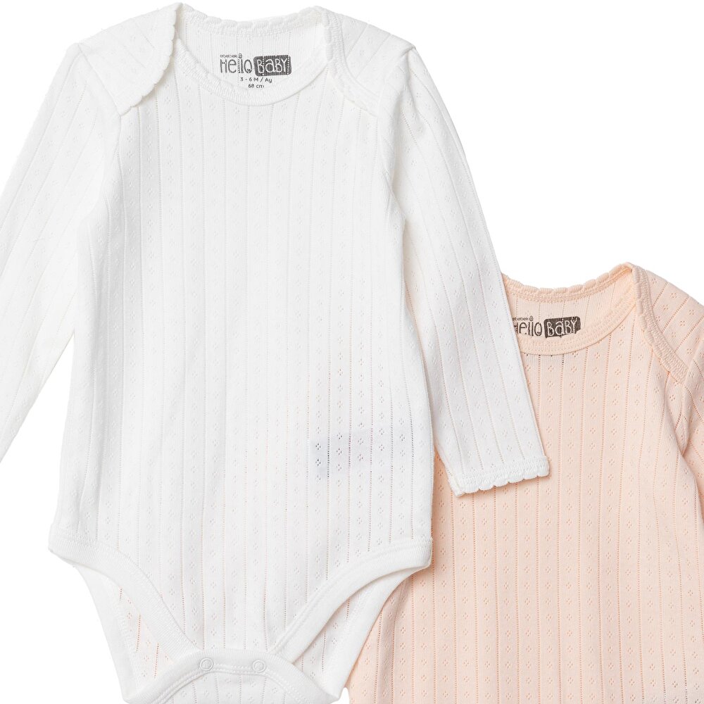 Kız Bebek 2li Uzun Kol Body Jakar Örme Zarf Yaka Uzun Kol