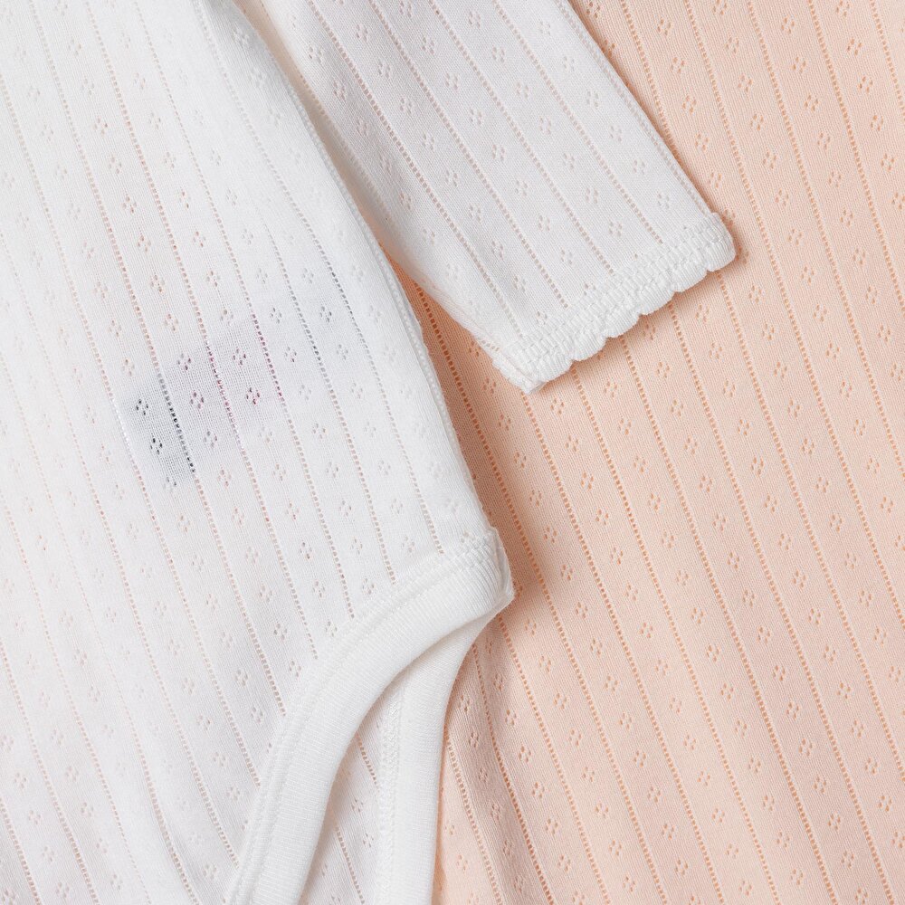 Kız Bebek 2li Uzun Kol Body Jakar Örme Zarf Yaka Uzun Kol