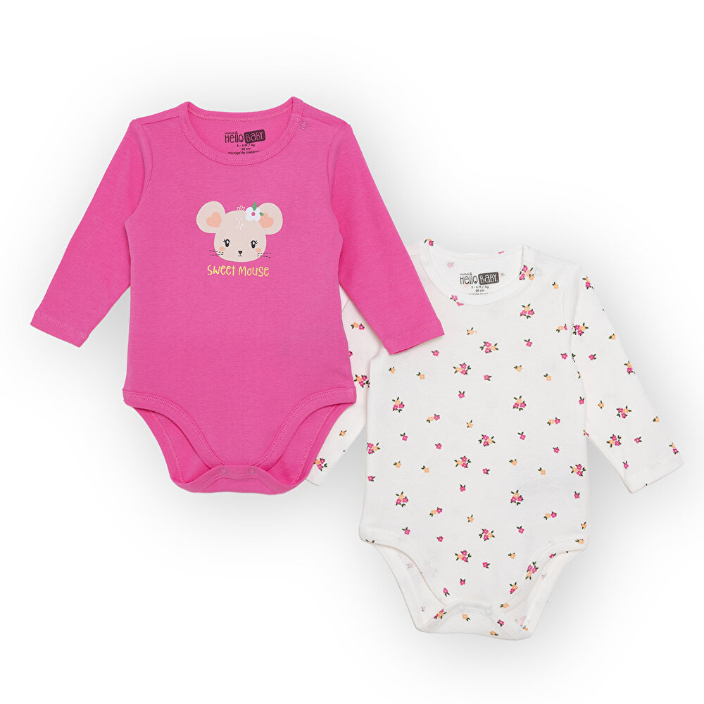Kız Bebek 2li Uzun Kol Body Ribana Çıtçıtlı Yaka