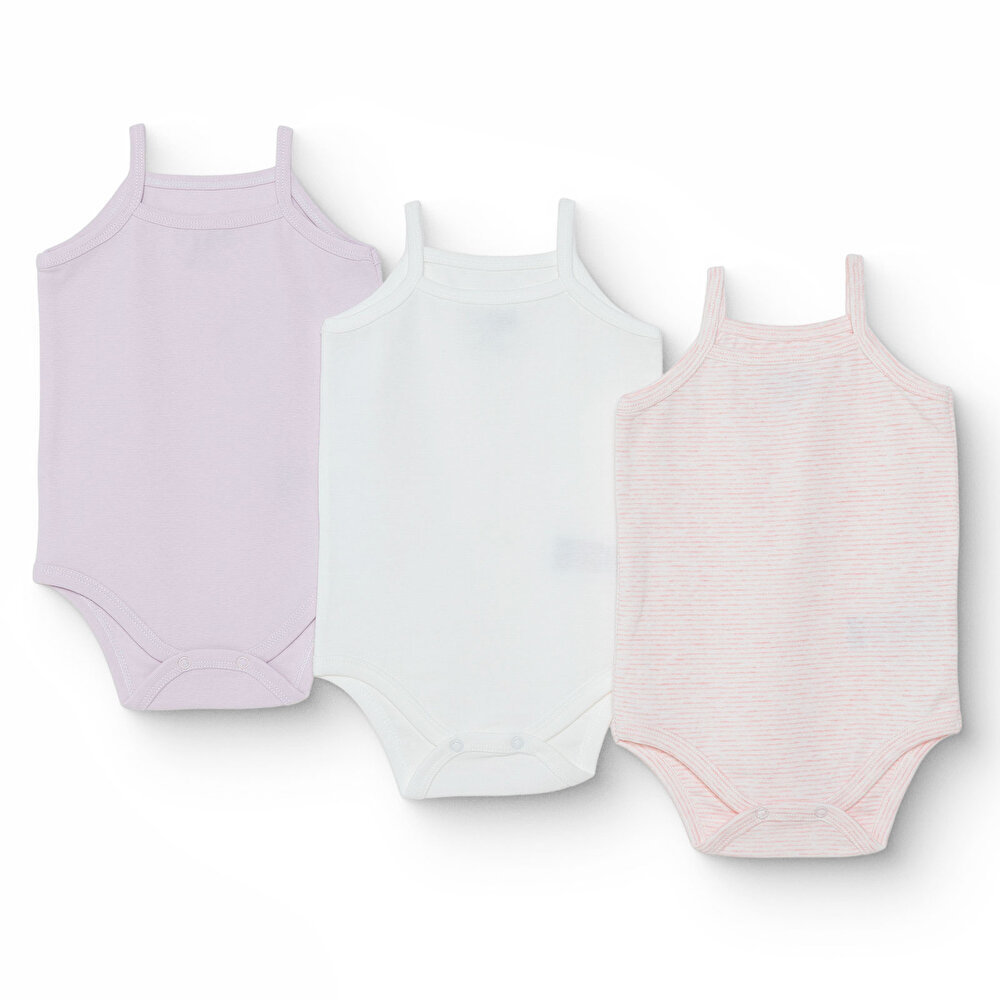 Kız Bebek 3lü Atlet Body Ribana Bisiklet Yaka İp Askılı