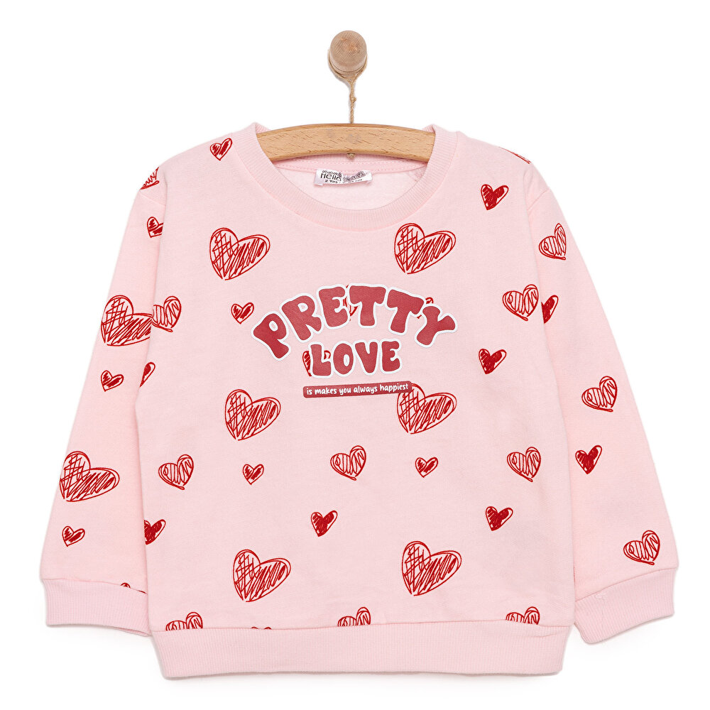 Kız Bebek Basic Az Şardonlu Kalp Desenli Sweatshirt Bisiklet Yaka Uzun Kol