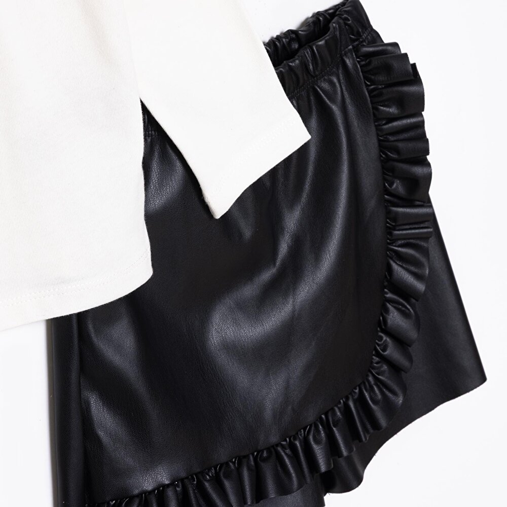 Kız Bebek Chic Bluz-Etek Denim Bisiklet Yaka Uzun Kol Reçme Paça