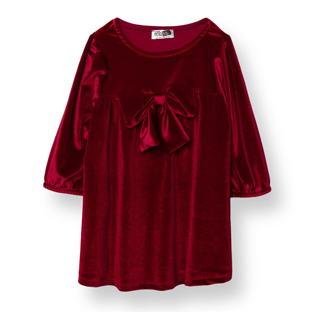 Kız Bebek Chic Elbise Kadife Bisiklet Yaka Kısa Kol