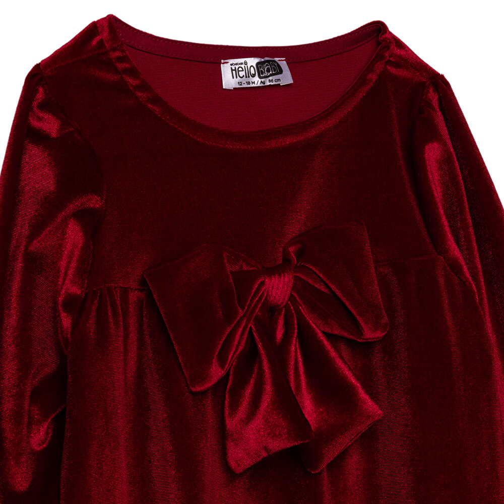 Kız Bebek Chic Elbise Kadife Bisiklet Yaka Kısa Kol