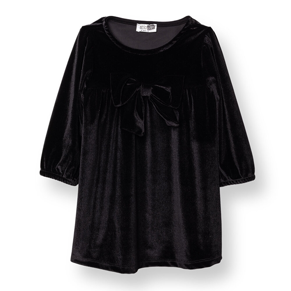 Kız Bebek Chic Elbise Kadife Bisiklet Yaka Kısa Kol