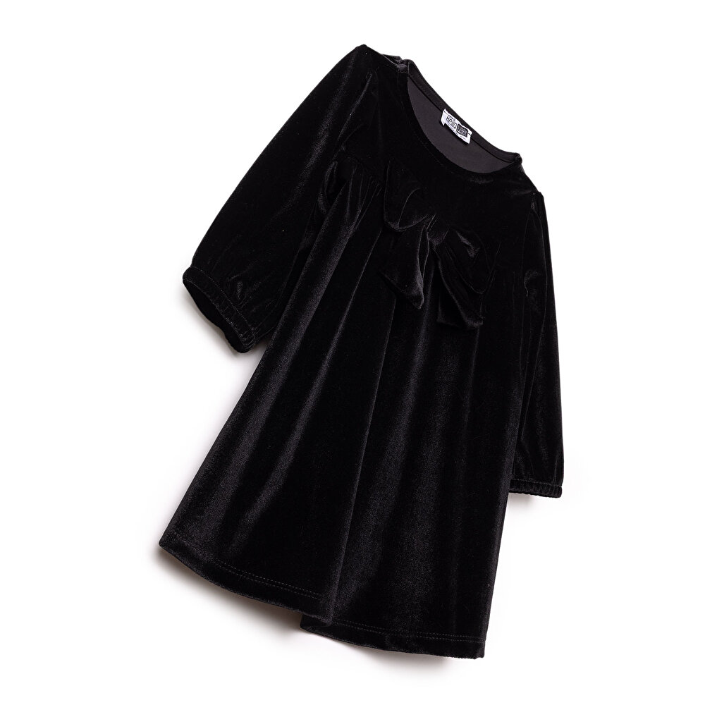 Kız Bebek Chic Elbise Kadife Bisiklet Yaka Kısa Kol