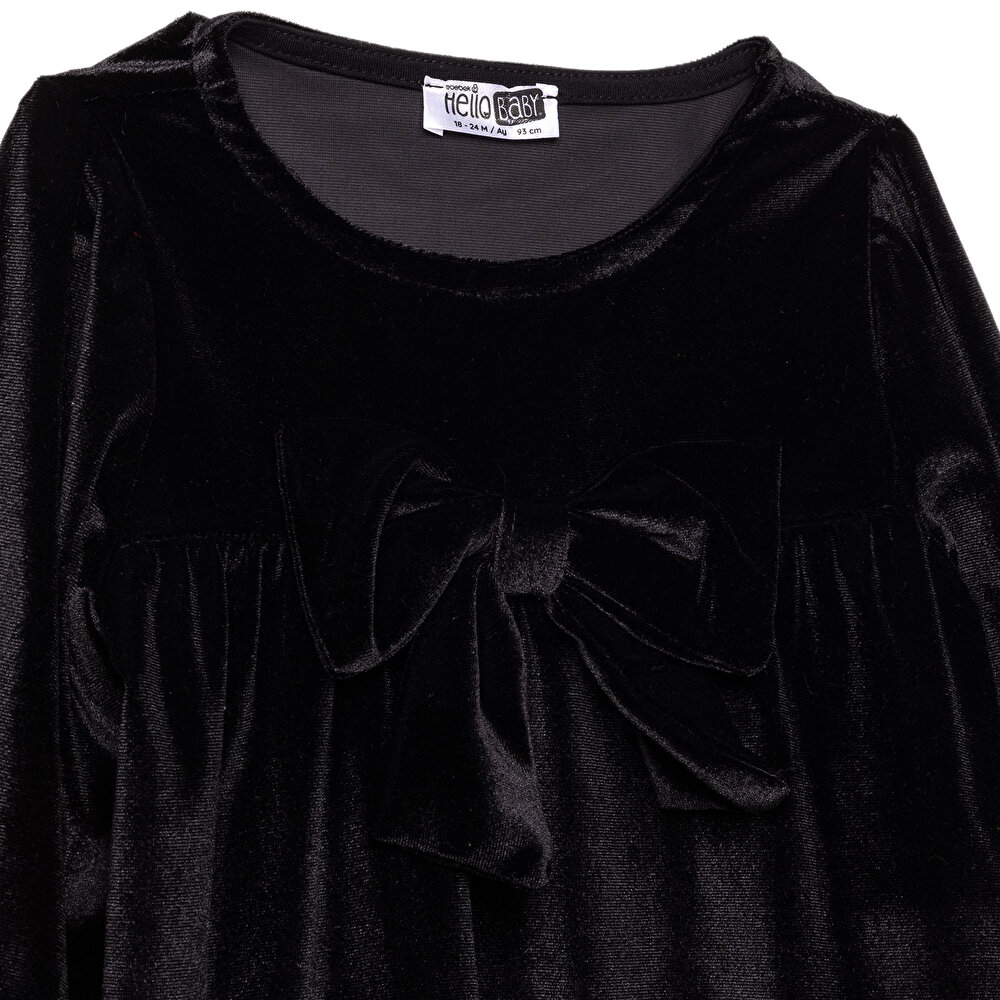 Kız Bebek Chic Elbise Kadife Bisiklet Yaka Kısa Kol