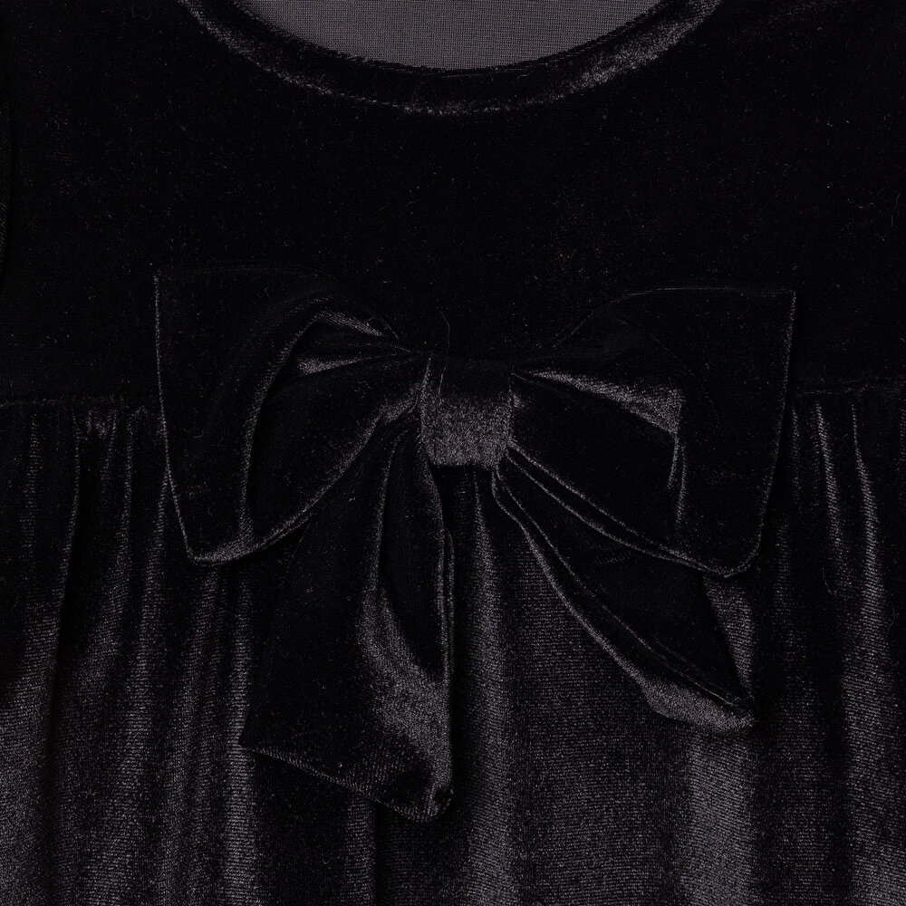 Kız Bebek Chic Elbise Kadife Bisiklet Yaka Kısa Kol