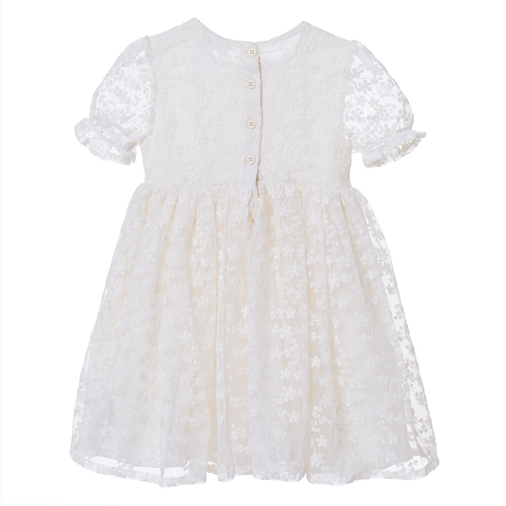 Kız Bebek Elbise Düğmeli Bisiklet Yaka Kısa Kol