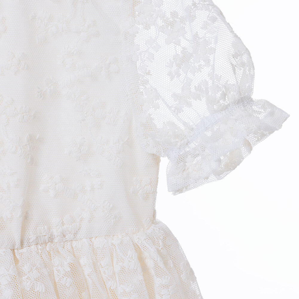 Kız Bebek Elbise Düğmeli Bisiklet Yaka Kısa Kol