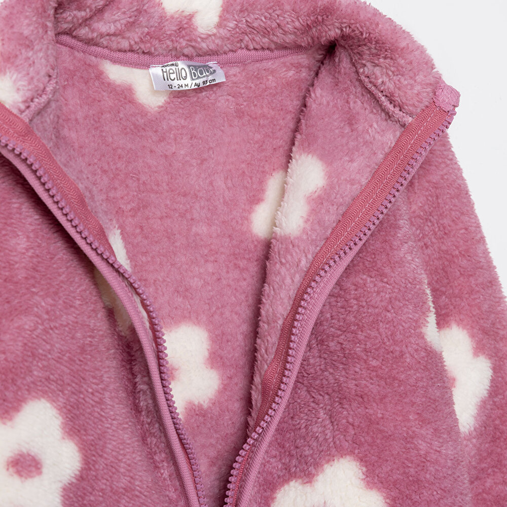 Kız Bebek Enjoy Bear Welsoft Hırka Peluş Bisiklet Yaka Uzun Kol