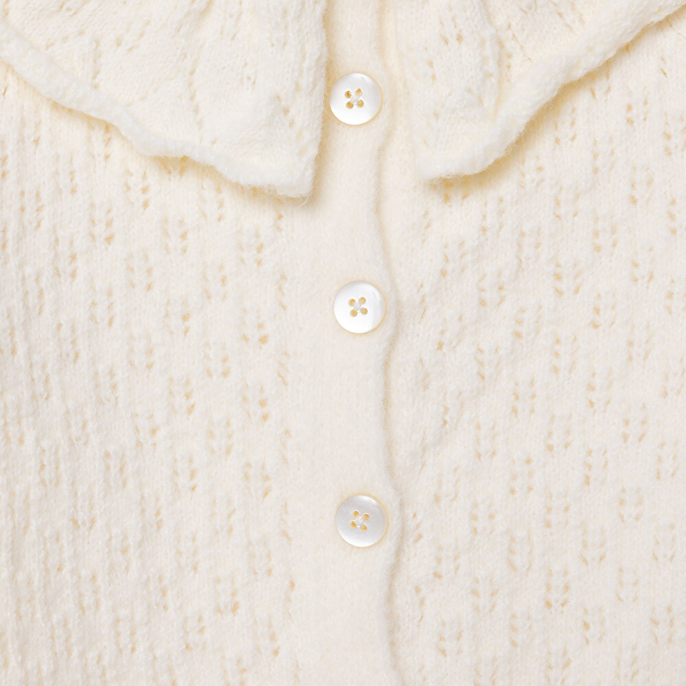 Kız Bebek Floral Teddy Bear Triko Hırka V Yaka Uzun Kol