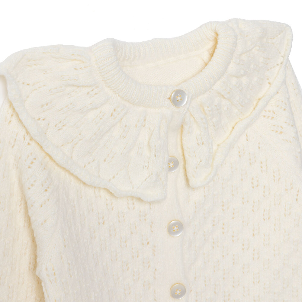 Kız Bebek Floral Teddy Bear Triko Hırka V Yaka Uzun Kol