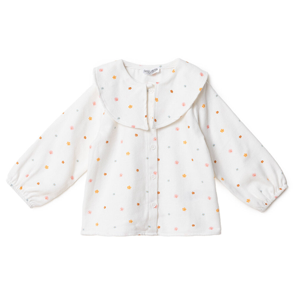 Kız Bebek Gömlek Düğmeli Bebe Yaka Uzun Kol