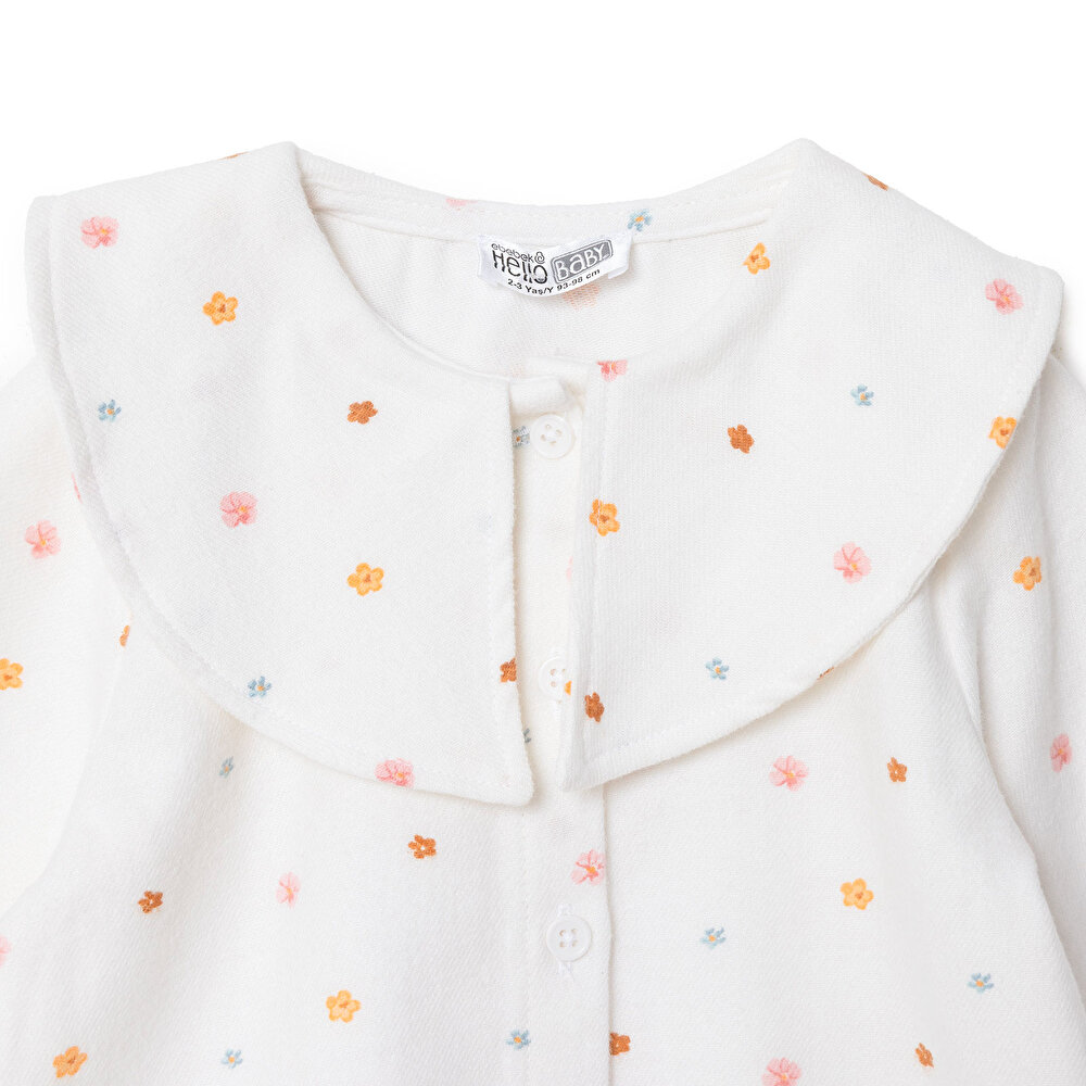 Kız Bebek Gömlek Düğmeli Bebe Yaka Uzun Kol