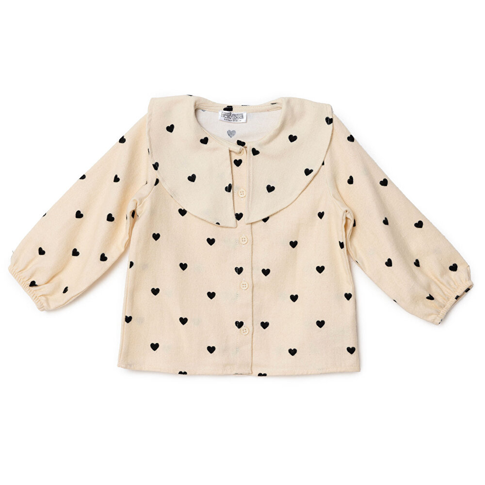 Kız Bebek Gömlek Düğmeli Bebe Yaka Uzun Kol