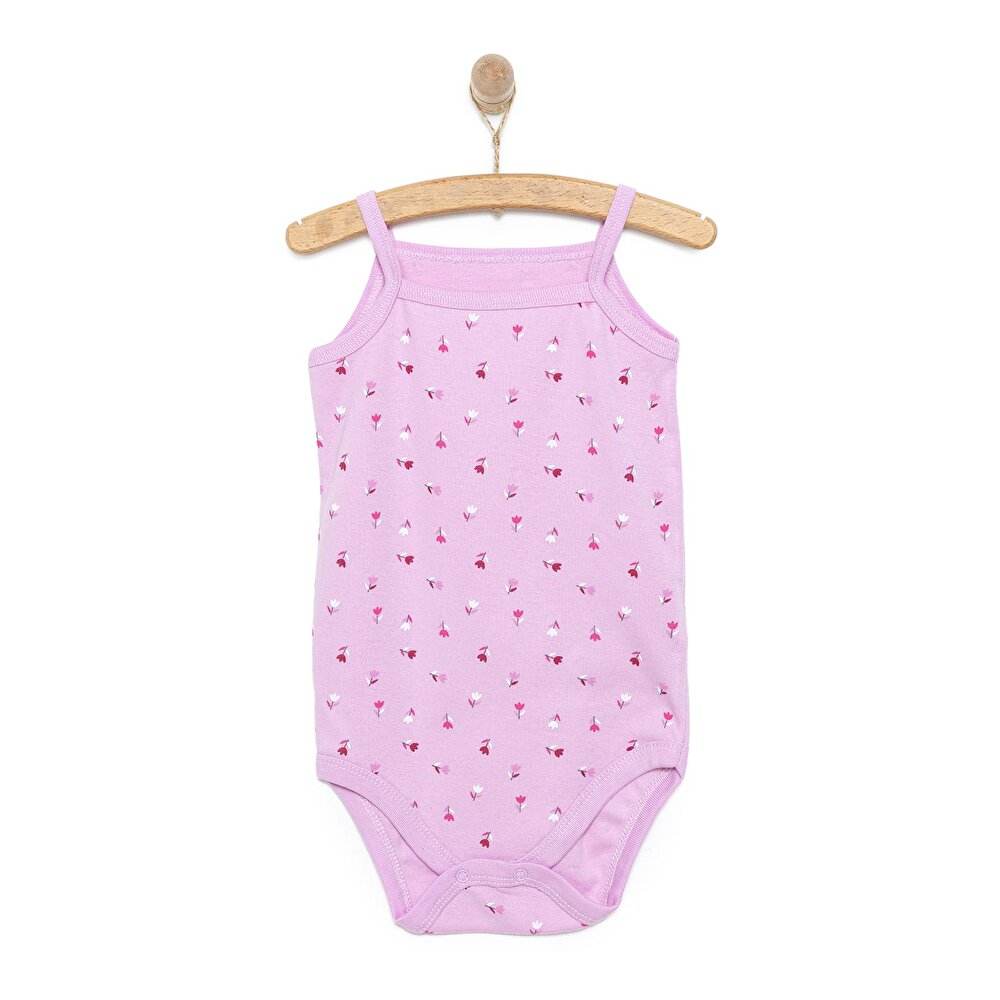 Kız Bebek  İp Askılı Body Ribana Kumaş Çıtçıtlı İp Askılı Kol Lila