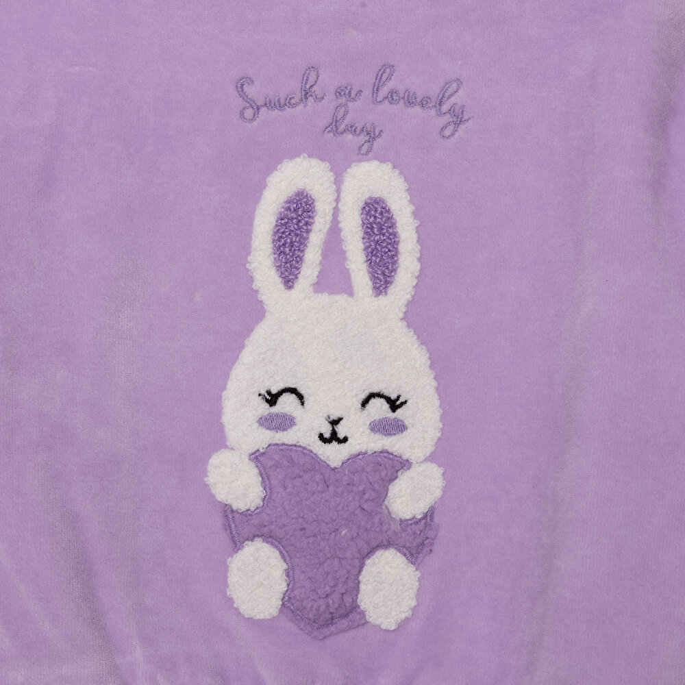 Kız Bebek Kadife Pijama Takımı Bisiklet Yaka Uzun Kol Ribanalı Paça