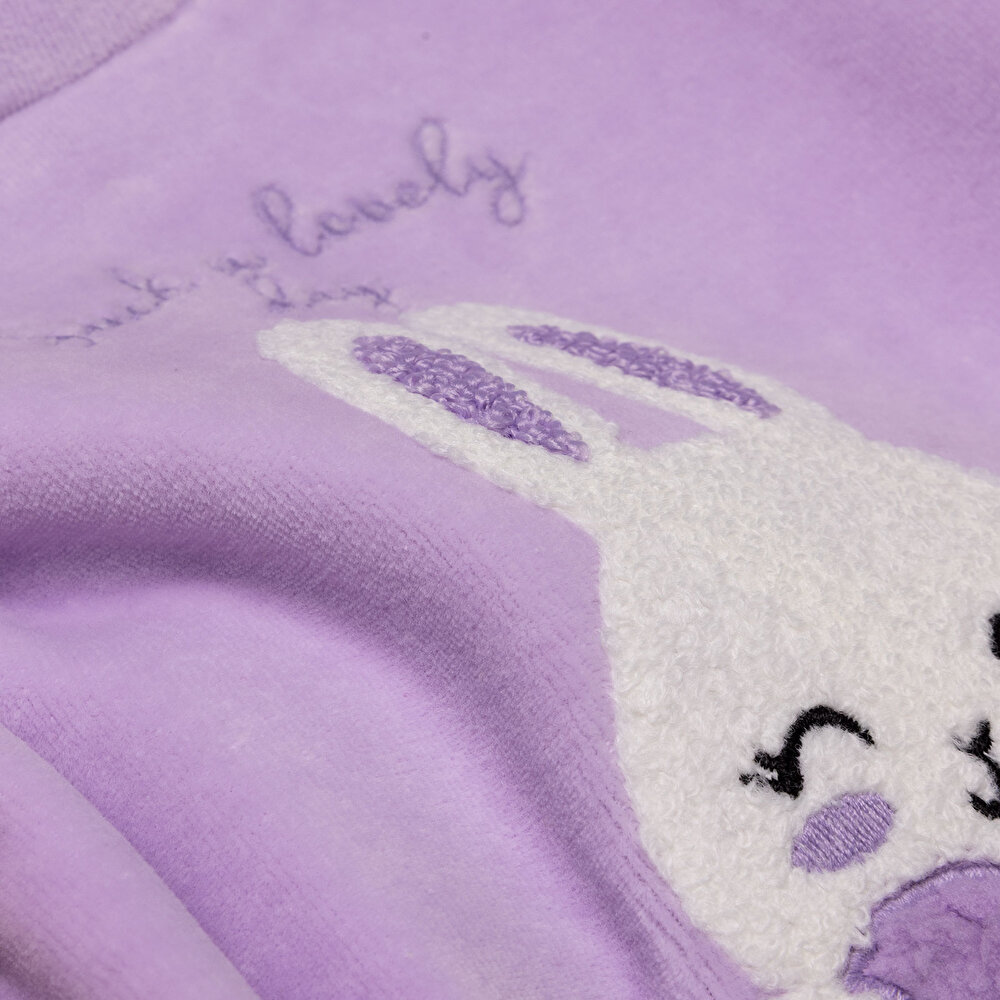 Kız Bebek Kadife Pijama Takımı Bisiklet Yaka Uzun Kol Ribanalı Paça