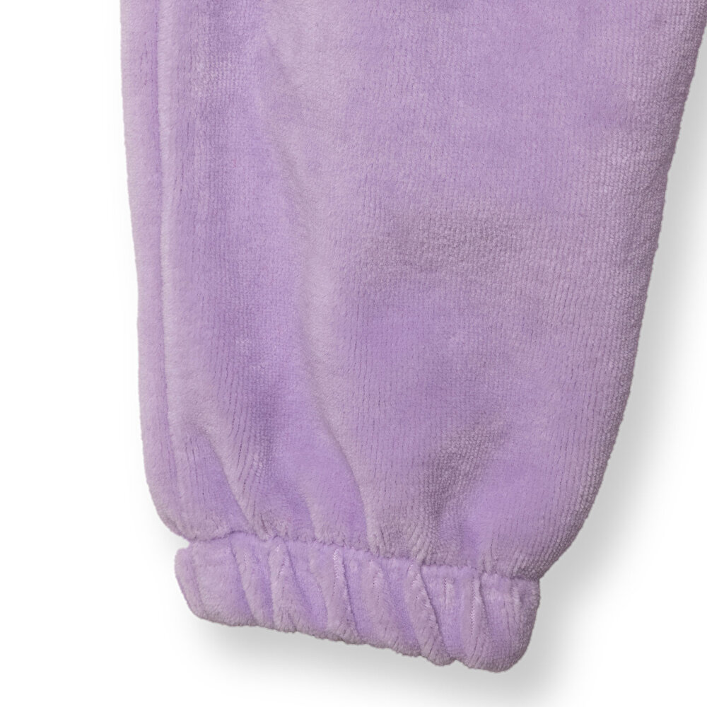 Kız Bebek Kadife Pijama Takımı Bisiklet Yaka Uzun Kol Ribanalı Paça