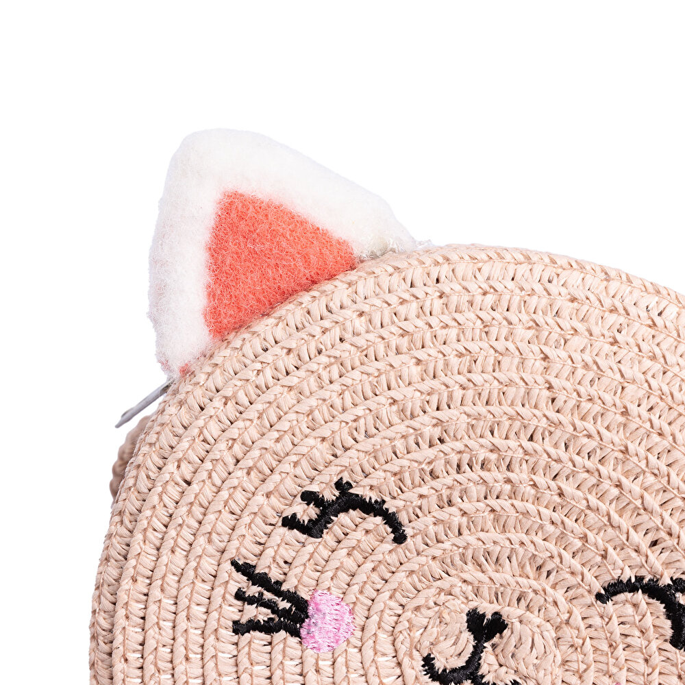 Kız Bebek Kedi Hasır Çocuk Çantası Fermuarlı