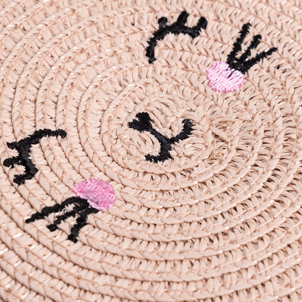 Kız Bebek Kedi Hasır Çocuk Çantası Fermuarlı