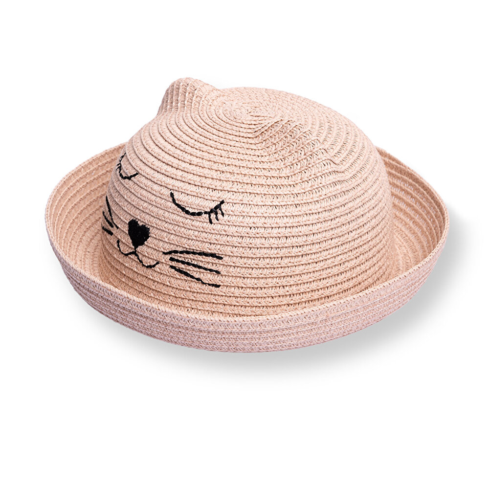 Kız Bebek Kedi Hasır Şapka