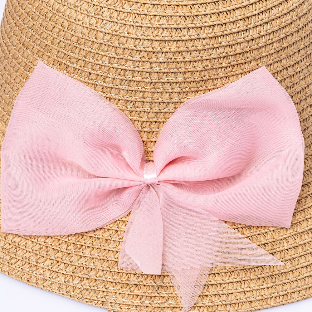 Kız Bebek Kurdeleli Hasır Bucket Şapka