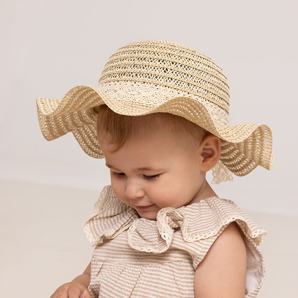 Kız Bebek Kurdeleli Hasır Şapka