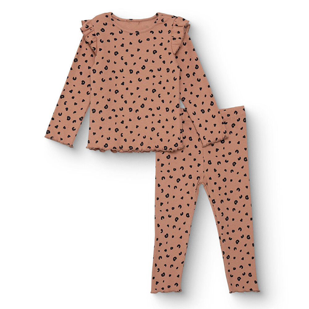 Kız Bebek Leopar Bluz-Tayt Kaşkorse Reçme Paça