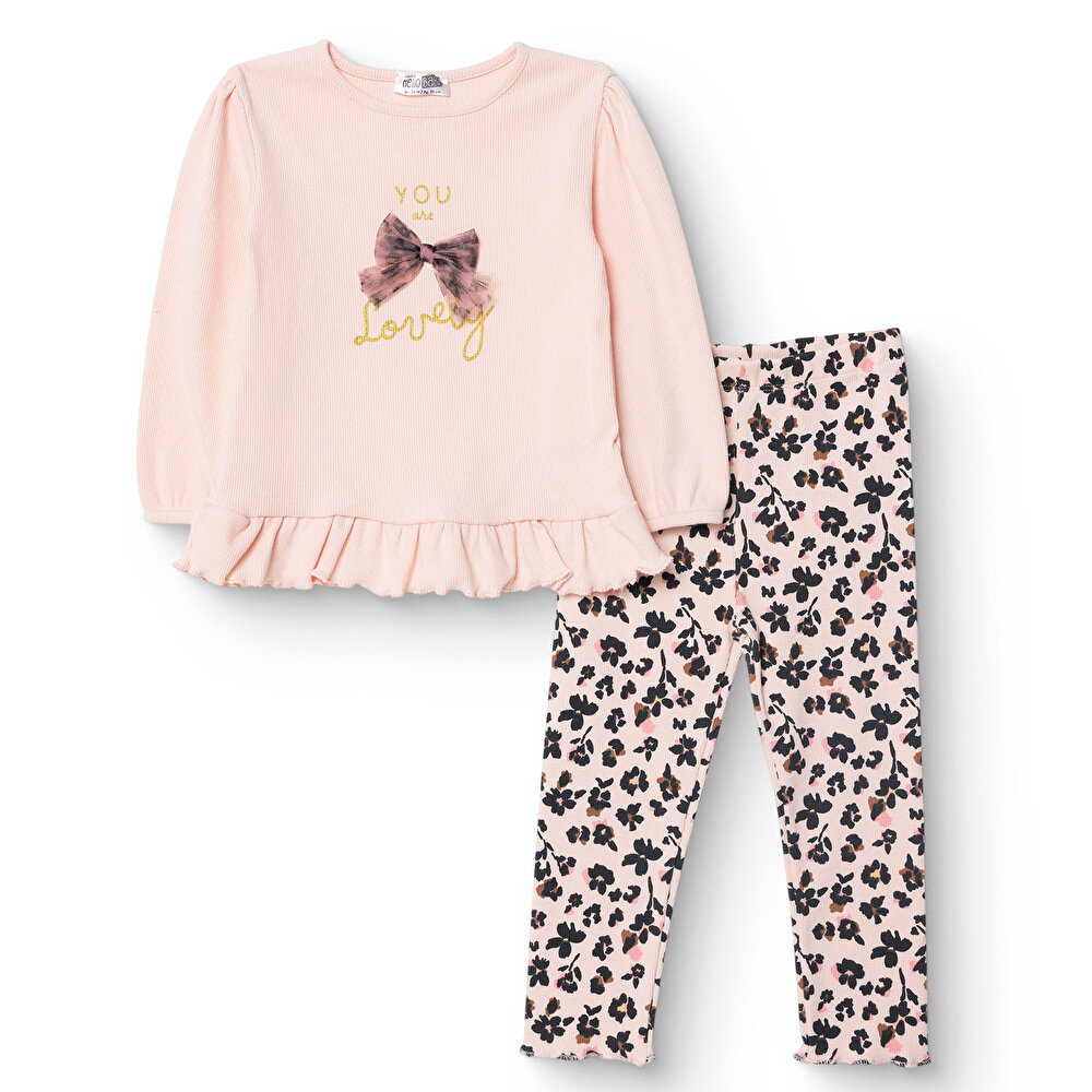 Kız Bebek Leopar Bluz-Tayt Kaşkorse Uzun Kol Reçme Paça